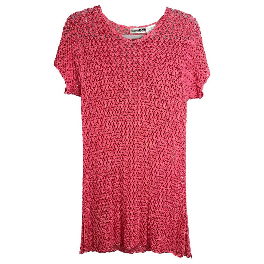 Delores Bell Chico Beach Top Pink Rayon Crochet Lace Sweater Pullover Cover up S